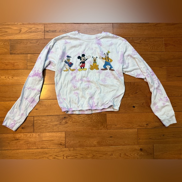 Disney Tops - Women’s Disney Mickey Mouse Pink/White Tie Dye Crop Long Sleeve Top